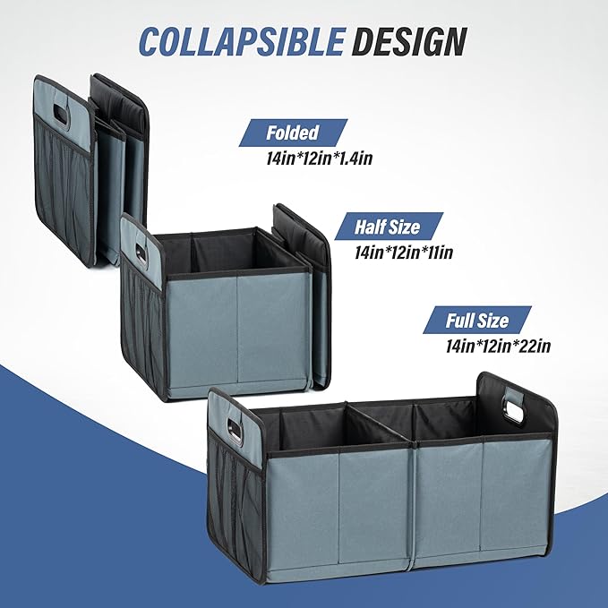 Simple Deluxe Car Trunk Organizer, 2 Compartments Collapsible Trunk Storage for SUV & Truck, Anti-slip Design, Made of Waterpr