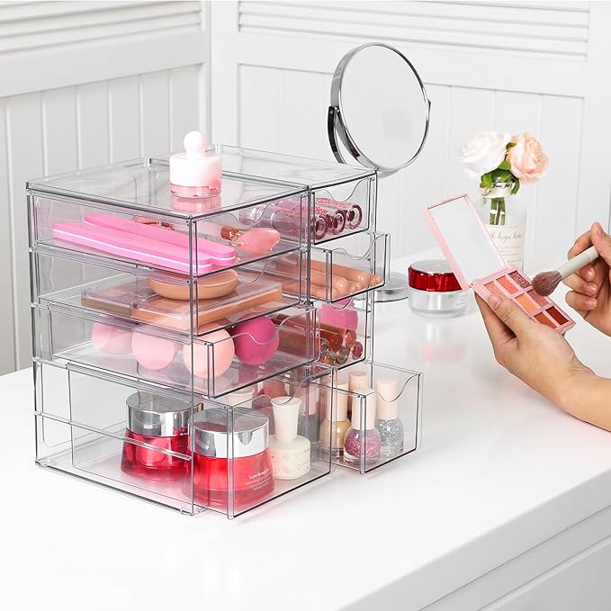 Vtopmart Acrylic Organizer with 8 Drawers, Desk Organizers and Accessories, Clear Makeup Organization, Dustproof Storage Draw