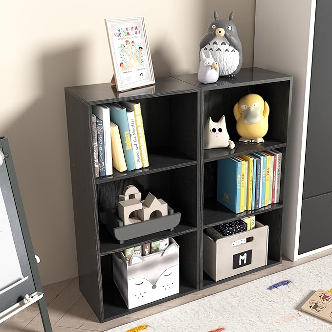 Wooden 3 Cube Storage Organizer, 3 Tier Low Bookcase Freestanding Storage Display Organizer,Versatile Cubes Shelf and Cubby U