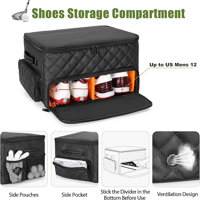 2 Layer Golf Trunk Organizer, Golf Car Storage Organizer with Individual Ventilated Compartment for 2 Pairs Shoes, Golf Car Lock