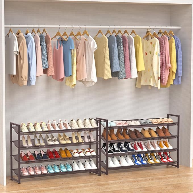 Large Shoe Rack 8 Tier Shoe Organizer, Heavy Duty Metal 4-Tier Stackable Shoe Storage Vertical Shoe Rack for Closet Front Doo