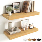 Fun Memories 24 x 10 Floating Shelves Wall-Mounted - Rustic Wood Shelf - 10 Inch Deep Floating Shelves for Wall - Large Stora
