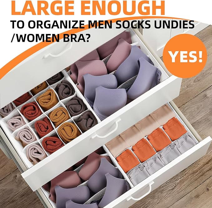 Criusia Drawer Organizer - 6 Set Clothes Organizer for Closet & Bedroom - 90 Cells Bins for Sock, Underwear, Bra, Baby Clothe