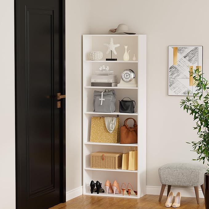 6 Tier Book Shelf，Wooden 6 Cube Storage Organizer,6 Tier Low Bookcase Storage Display Organizer, 64 Inch Versatile Cubes Shel