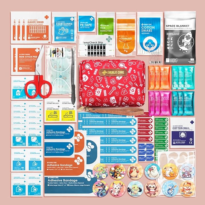 EVERLIT Care Rescue Pack | Family-Friendly First Aid Kit for Kids with 200 Pcs Medical Supplies | Travel-Friendly Compact Sto