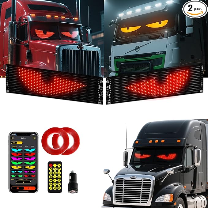 2PC Devil Eyes LED Lights for Car/Truck/SUV Windshield - 23.6"x4.71", App Control, IP68 Waterproof, USB-Powered