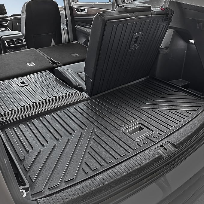 Floor Mats for 2018-2025 2026 Volkswagen Atlas 7 Passenger Bench Seating (Not for Cross Sport), All Weather TPE Durable Cargo Mat with Backrest Mats for VW Atlas Accessories