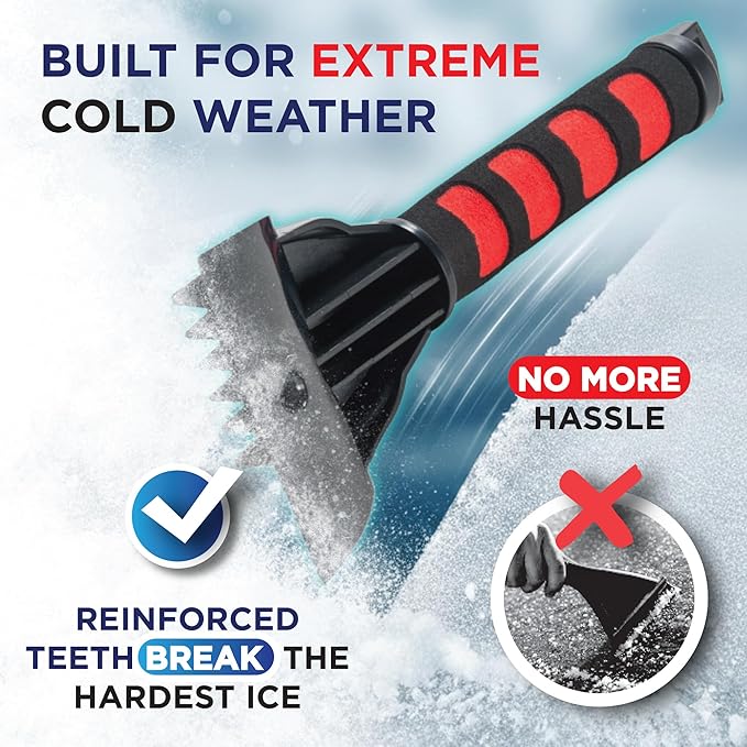 RevHeads Ice Scraper for Car Windshield & Windows - Tough Reinforced Plastic Handle - Chisel Side for Frost, Claw Side for ICY Chunks
