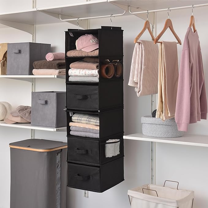 GRANNY SAYS 6-Shelf Hanging Closet Organizers and Storage, Separable to 2 Pack 3-Shelf Closet Hanging Organizer with 3 Drawer
