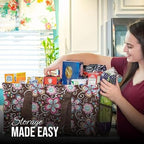 Extra Large Utility Tote Bag - Oversized Collapsible Reusable Wire Frame Rectangular Canvas Basket With Two Exterior Pockets For Beach, Pool, Laundry, Car Trunk, Storage - Brown Daisy