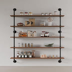 Floating Shelves for Wall Bookshelf Industrial Pipe Shelving Shelves 48 Inch 5 Tier Natural Wood Planks Rustic Wall Shelves H