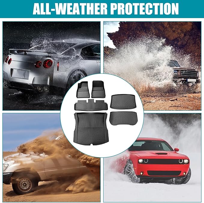 6PCS All Weather Floor Mats for 2024 2025 Tesla Model 3 Highland, 3D TPE Protection Floor Liners Cargo Liner and Cargo Trunk Mats Accessories Front Rear Cargo Mat Full Set (2024 Model 3 Highland)