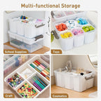Citylife 17 QT Plastic Storage Box with Removable Tray and 6 Detachable Tall Inserts Craft Organizers and Storage Clear Stora