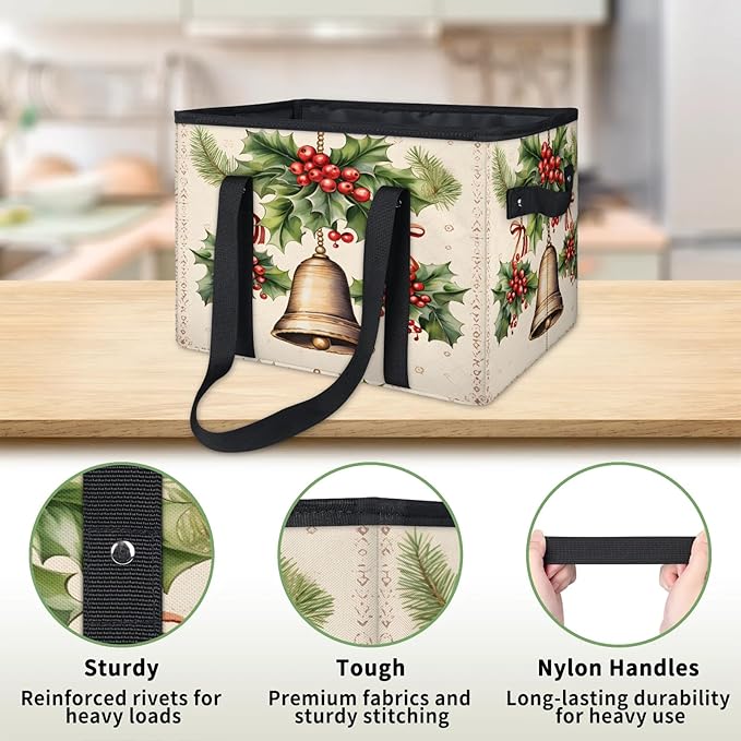 Reusable Grocery Bags Heavy Duty Shopping Bags Foldable Large Tote Bags with Long Handles & Hard Bottom