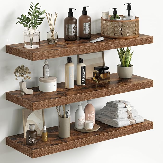 Fun Memories Floating Shelves for Wall 30 Inch Set of 3, Farmhouse Floating Shelves with Invisible Heavy Duty Bracket, 10 Inc