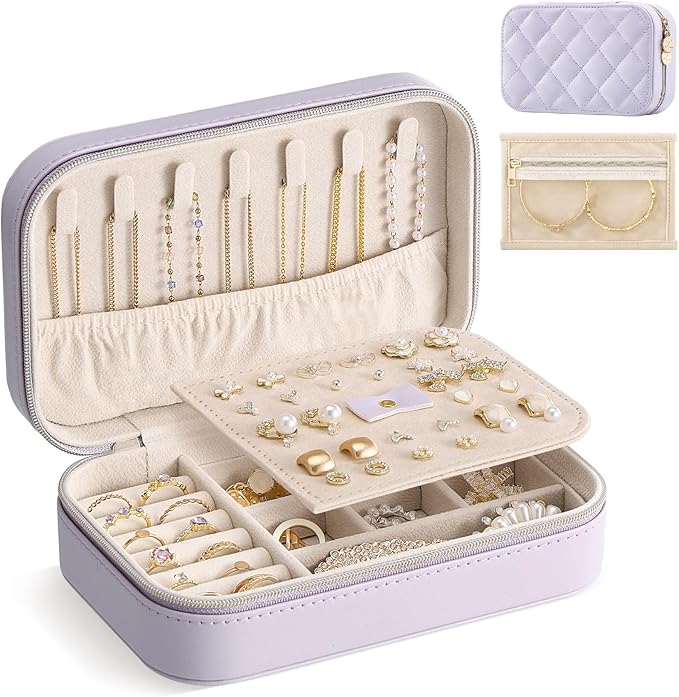 Lolalet Travel Jewelry Case for Women Girls, Travel Jewelry Organizer with Clear Storage Bag Small Portable Jewelry Box for N