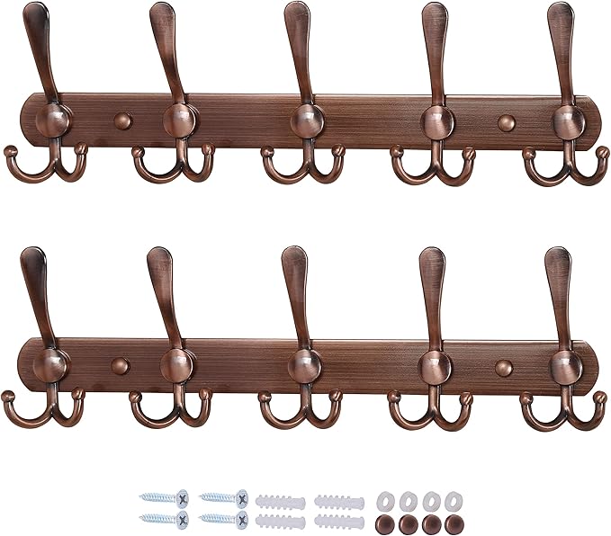 Dseap Wall Mounted Coat Rack - 5 Tri Hooks, Heavy Duty, Stainless Steel, Metal Coat Hook Rail for Coat Hat Towel Purse Robes 