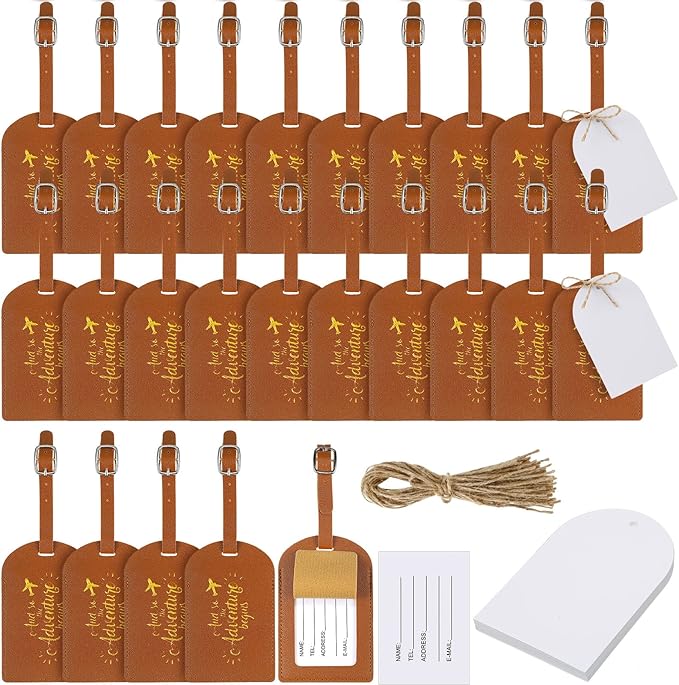 Amylove Bulk Luggage Tags Wedding Favors Adventure Begins Luggage Tags for Guests Travel Tag for Suitcase Bridal Gift 24 Pack