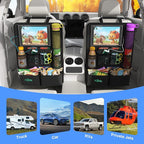 Car Backseat Organizer with Tablet Holder,11 Storage Pockets with Foldable Food Tray, Protector Kick Mats for Kids, Travel Accessories Organizer (Black, 2-Pack)