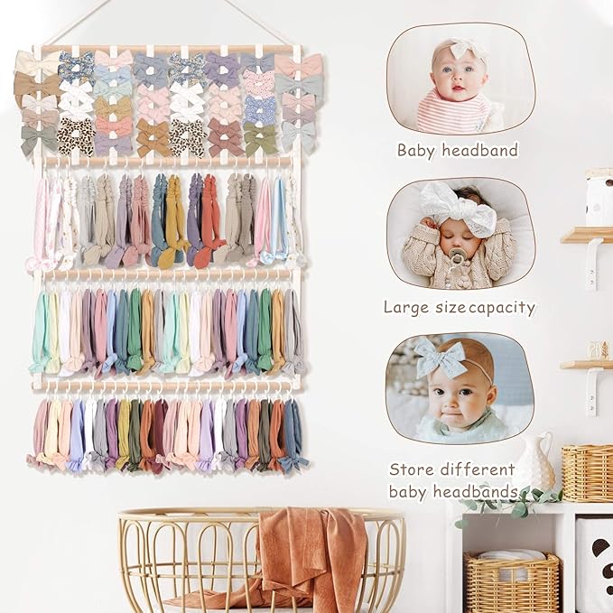 POVETIRE Headband Holder Hair Bows Organizer for Girls,Baby Headbands Hair Accessories Organizer Storage Wall Hanging Decor f
