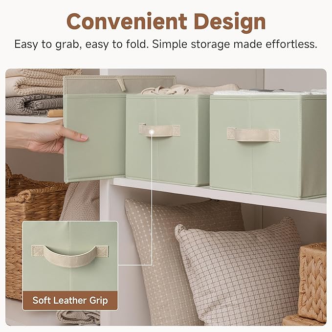 StorageWorks Storage Baskets for Shelves, Closet Organizers and Storage Basket, Fabric Clothes Organizer with Leather Handles