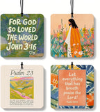 Jesus Christian Square Citrus Car Air Freshener 4 Pcs, Colorful Floral Religious Hanging Air Freshener for Cars Bathroom Dorm