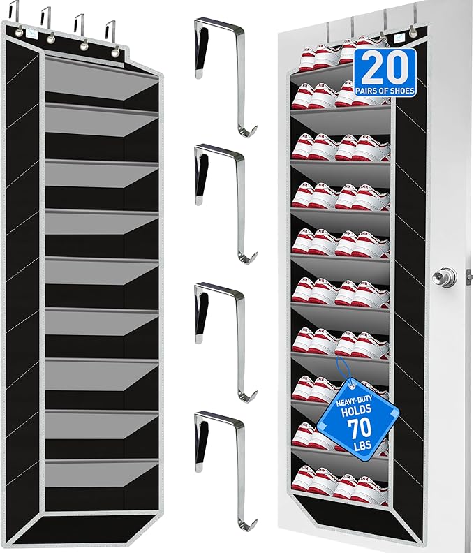 Heavy-Duty, Over The Door Shoe Organizer, Extra Large 10 Tiers, Over Door Shoe Organizer, Coated Hooks Grip Firmly Without Sc
