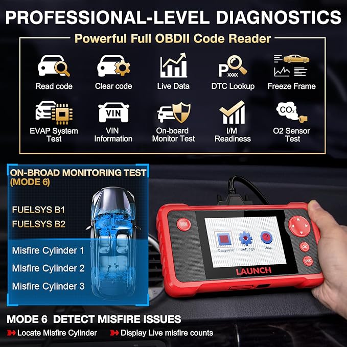 LAUNCH CRP123 V2.0 OBD2 Scanner-2026 New Model Engine/ABS/SRS/Transmission Diagnostic Scan Tool SRS Airbag Code Reader,3 Reset