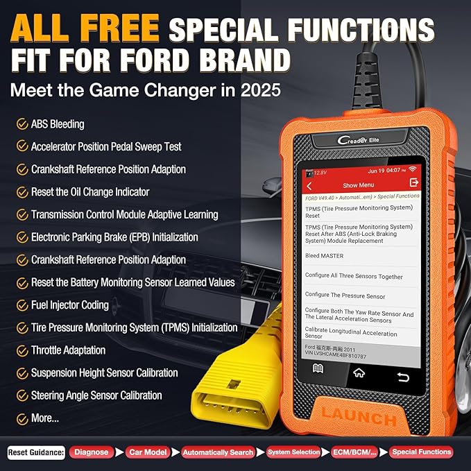 LAUNCH Creader Elite Bidirectional Tool Fit for Ford Lincoln Mercury Mazda, Full Systems All Resets OBD2 Scanner, PMI Function