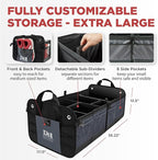 TRUNKCRATEPRO XL Heavy-Duty Trunk Organizer – Reinforced SUV & Truck Cargo Storage with 6 Adjustable Compartments, Non-Slip Base & Securing Straps (Foldable Design, Grey)
