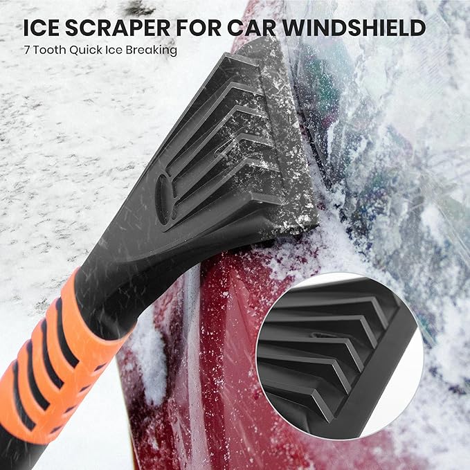 SINTIKI 43" Ice Scrapers for Car Windshield and Snow Shovel Kit, Extendable Snow Brush for Truck with EVA Grip, 180° Pivoting Brush Head Detachable Snow Scraper for Car, SUV, Truck Auto