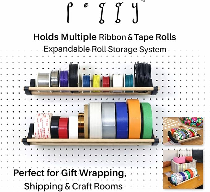 PEGGY Pegboard Accessory Hook and Dowel Organizer Storage for Tape, Steel Wire Spools, Ribbon, Crafts, Hobby, 12” kit (3PK Bl