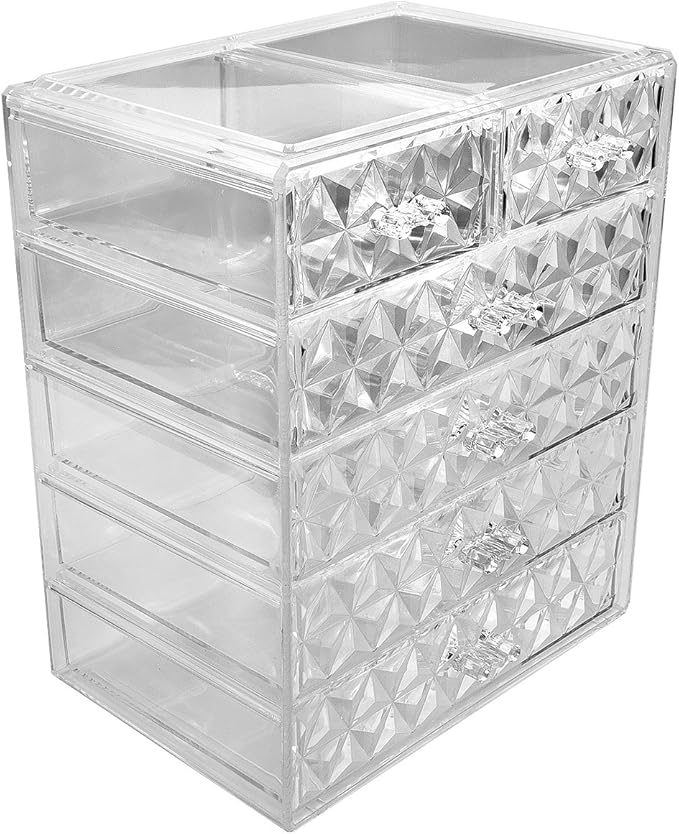 Sorbus Acrylic Makeup Organizer Set, 6-Drawer Vanity & Countertop Cosmetic Storage with Small & Wide Drawers, Diamond Makeup 