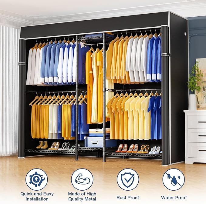 Ulif E12C Pro Heavy Duty Closet Organizer System，Freestanding Clothing Rack, Adjustable Garment Rack 71" W x 16" D x 76.5" H 