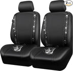 CAR PASS Leather Bling Diamond Car Seat Covers 2 Front Interior Sets, Waterproof Universal Shining Glitter Crystal Sparkle Fit for 95% Automotive Truck SUV Cute Women Girl, Black Rhinestone