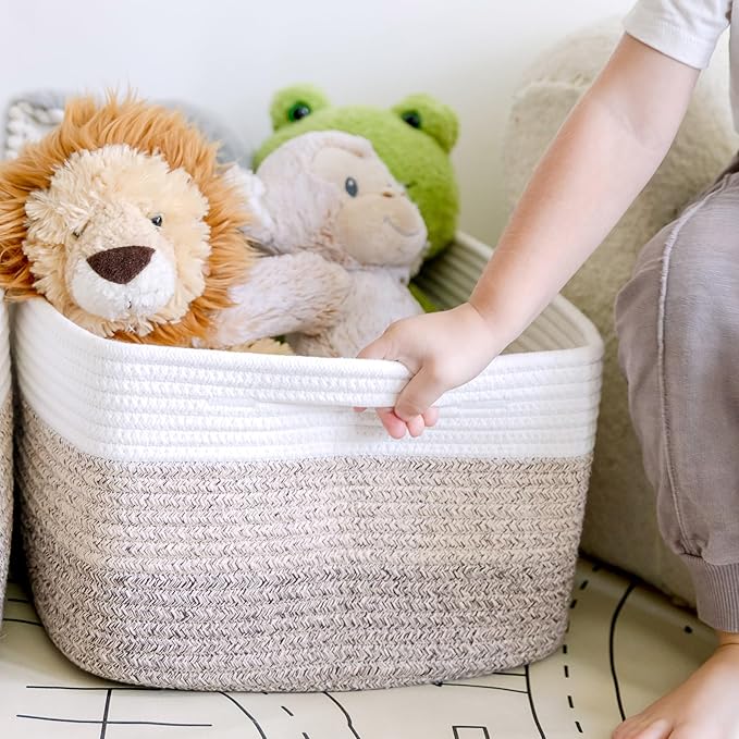 NaturalCozy Storage Baskets 16.8”x13”x7.6” Cotton Rope Woven Baskets for Organizing 3-Pack | Toy Storage Bins | Basket for Sh
