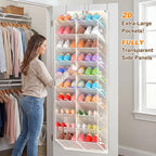 20-30 Pairs Over the Door Shoe Organizer, Breathable Mesh Pocket Hanging Shoe Storage for Closet, 10-Tier Door Shoes Rack, Ha
