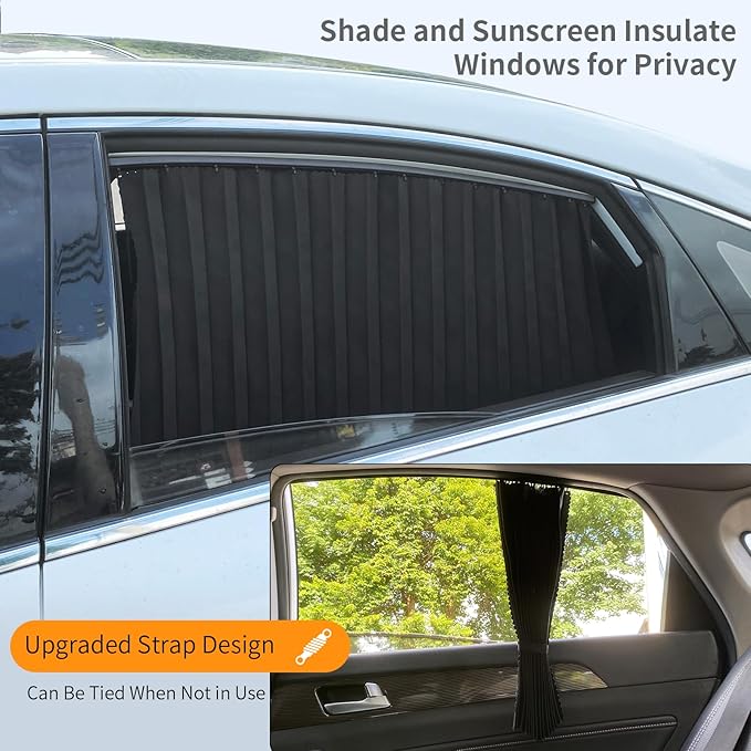 4 Pcs Car Side Window Sun Shades - Magnetic Track Blinds Curtains, Summer Sunshade Accessories, Protecting Infant Sleep Privacy (Black)