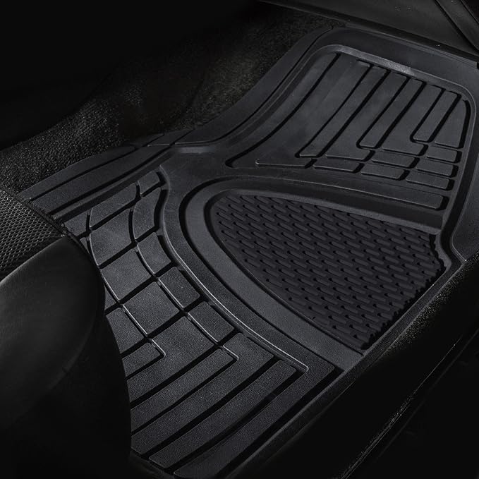 FH Group Premium Liners Tall Channel Trimmable All Weather Rubber Full Set Car Floor Mats (Black) w. Trimmable All-Season Cargo Liner (Black) - Universal Fit for Cars Trucks and SUVs
