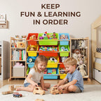 mirolam Storage Organizer with Bookshelf and Stuffed Animal Storage - Playroom Organization with Shelves and 12 Bins - Living