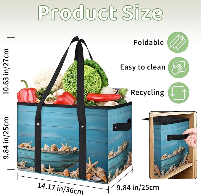 Reusable Grocery Bags Heavy Duty Shopping Bags Foldable Large Tote Bags with Long Handles & Hard Bottom