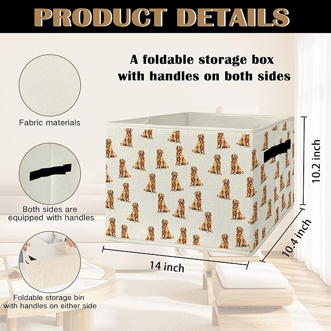 Golden Retriever Gifts Storage Bins & Boxes with Handles, Golden Retriever for Women Men Foldable Basket for Organizing, Dog 