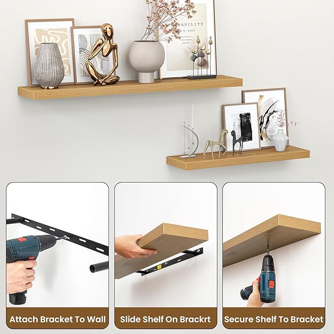 Heimlove 55 Inch Floating Shelves for Wall,Extra Long Mounted Storage Wall Shelves with Invisible Metal Bracket for Bedroom L