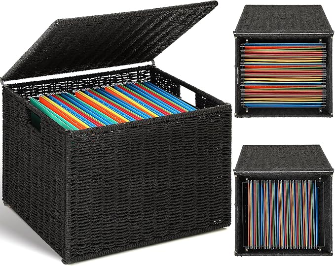 Cinnvoice Extra Large Decorative File Box 18 x 16 x 13 in Wicker Seagrass File Basket Organizer for Letter Legal Size Hand Wo