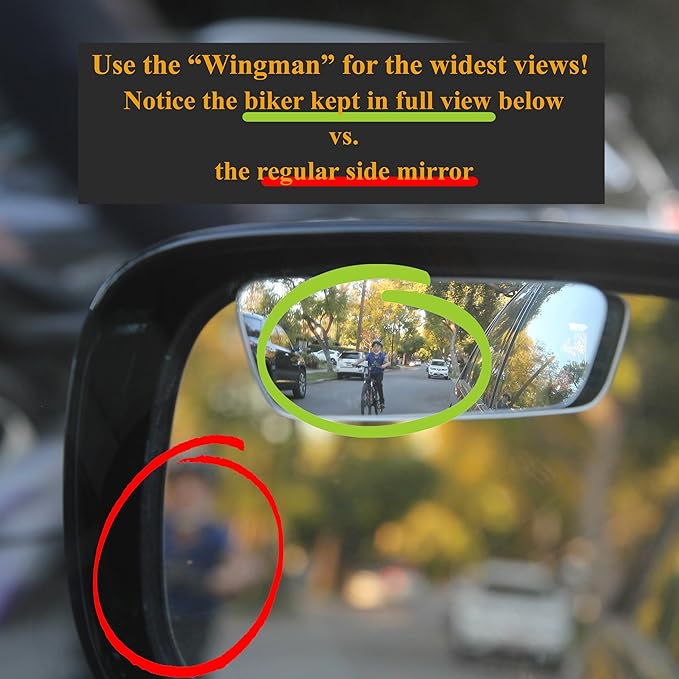 Safe View Wingman Blind Spot Mirrors – See More, Drive Safer – Real Convex Glass, Wide Angle Vision, Easy Peel & Stick, Durable Weatherproof Design