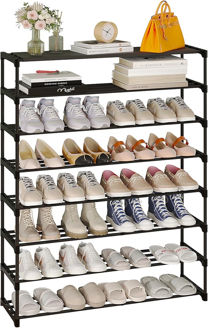 Calmootey 8-Tier Shoe Rack, Tall Large Capacity 40 Pairs Shoes Storage Organizer, Stackable Wide Shoe Shelf for Entryway, Hal