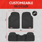 Motor Trend FlexTough™ Baseline Rubber Car Floor Mats with Trunk Mat Cargo Liner, Front & Rear Combo Set fits Most Car SUV Van Coupe Sedan, Heavy Duty All Weather Trim to Fit