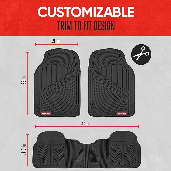 Motor Trend FlexTough™ Baseline Rubber Car Floor Mats with Trunk Mat Cargo Liner, Front & Rear Combo Set fits Most Car SUV Van Coupe Sedan, Heavy Duty All Weather Trim to Fit