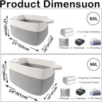 96L Large Blanket Basket,24"x16"x15"Rectangle Storage Bin with Handles,Woven Rope Laundry Basket for Toys, Clothes,Magazines,