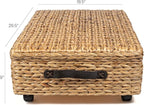 happimess BSK1006A 26.38" Chett Minimalist Hand-Woven Hyacinth/Wood Underbed Storage Bin with Wheels and Handles for Storage 